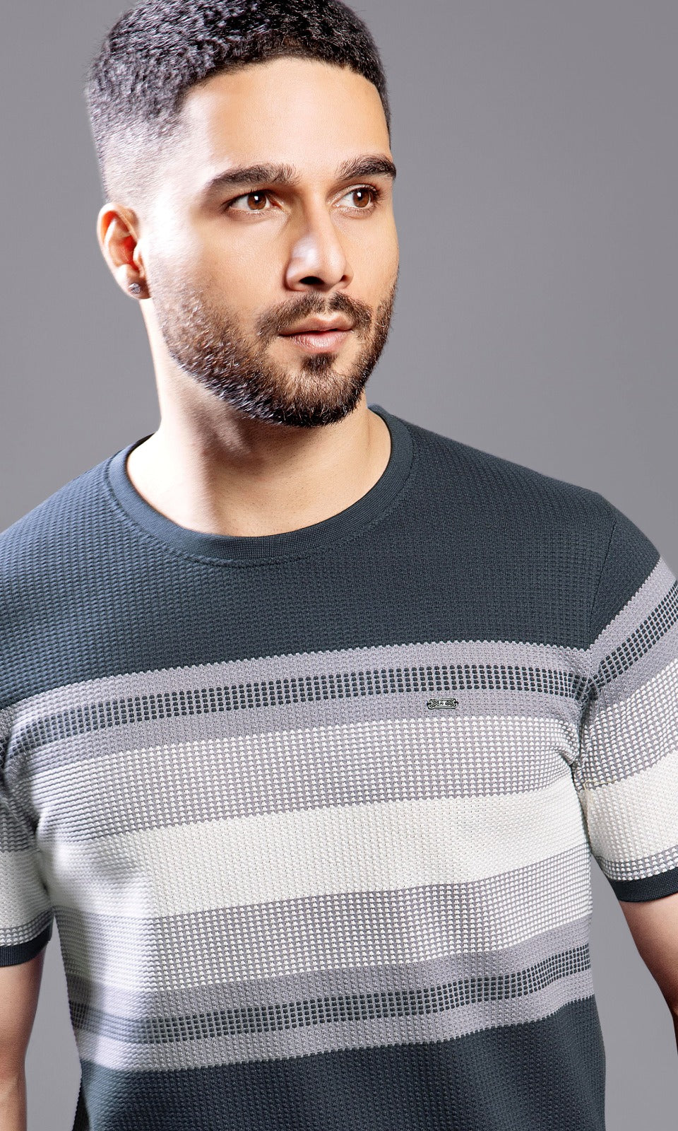 GREY AUTOSTRIPER BUBBLE KNIT TEES