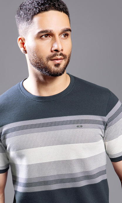 GREY AUTOSTRIPER BUBBLE KNIT TEES