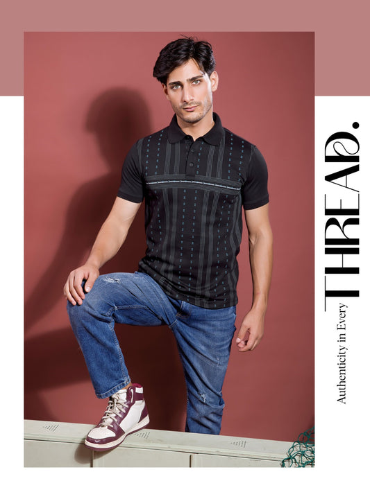 BLACK GRAPHIC POLO