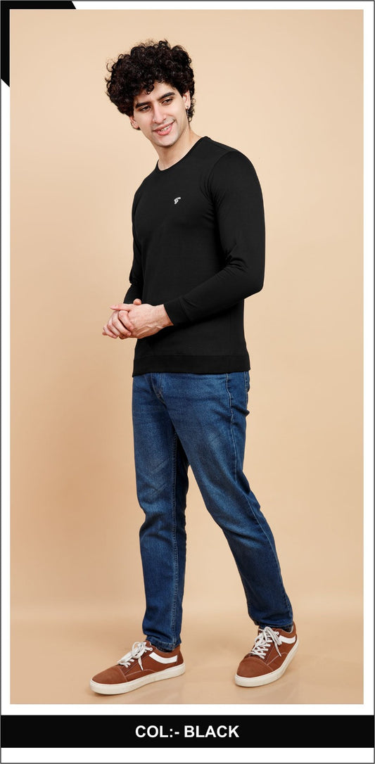BLACK LYCRA LOOPER SWEATSHIRT
