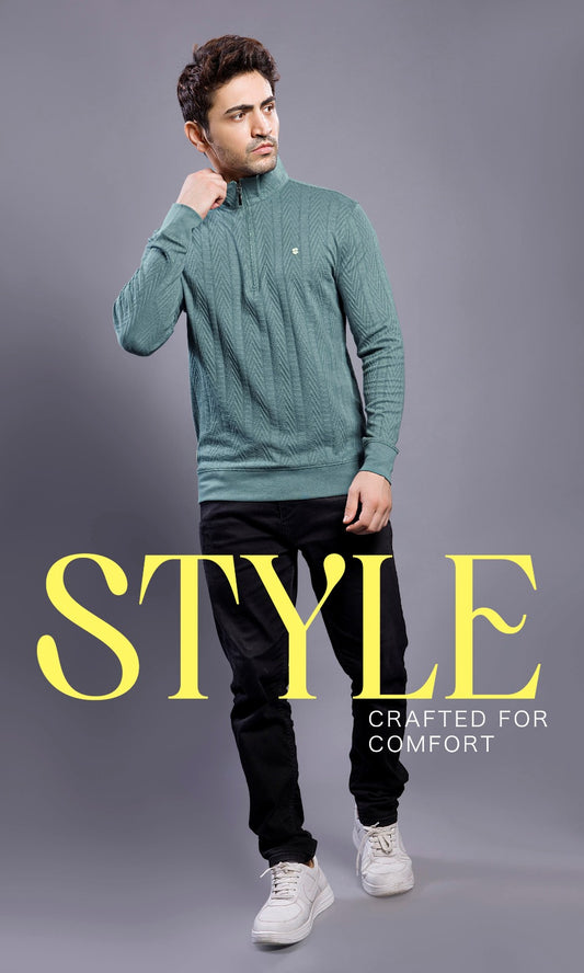 JADE FULL SLEEVE ZIP PULLOVER WITH COLLAR STAND