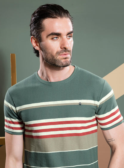 MUD GREEN AUTOSTRIPER SWEAT KNIT STRUCTURE TEES