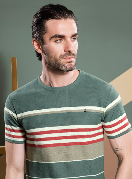 MUD GREEN AUTOSTRIPER SWEAT KNIT STRUCTURE TEES