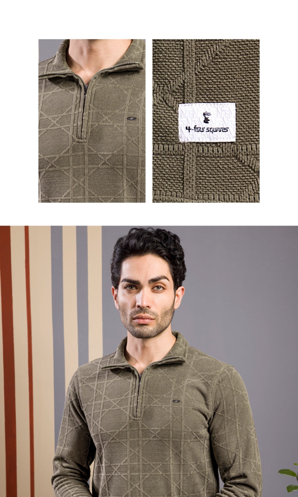 RUSTY BROWN JACQUARD ZIPPER SWEATSHIRT