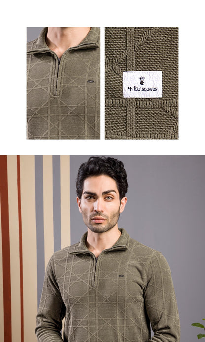 RUSTY BROWN JACQUARD ZIPPER SWEATSHIRT