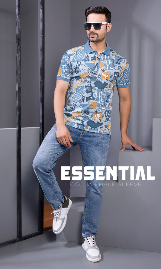 BLUE INTERLOCK PEANUT FABRIC A.O.P POLO