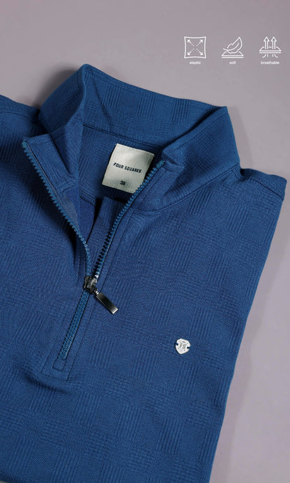 DENIM BLUE FULL SLEEVE ZIP PULLOVER WITH COLLAR STAND