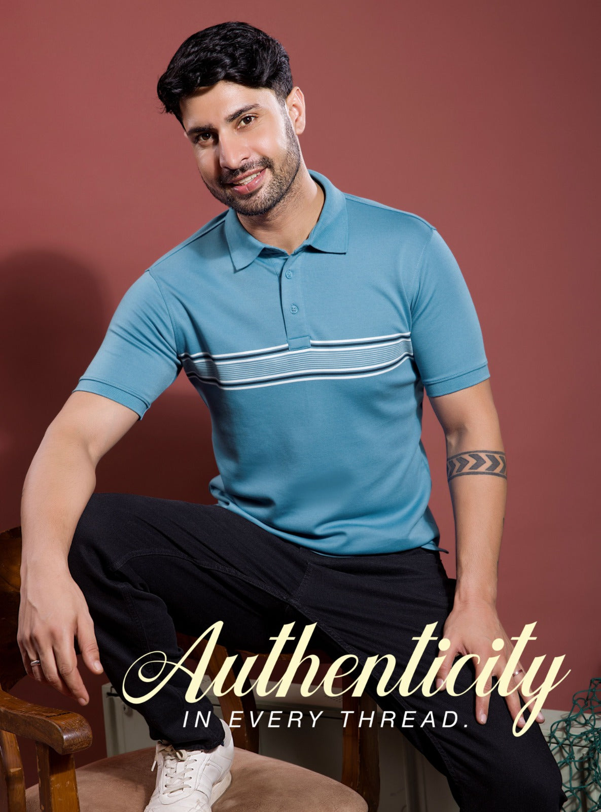 SEA BLUE GRAPHIC POLO