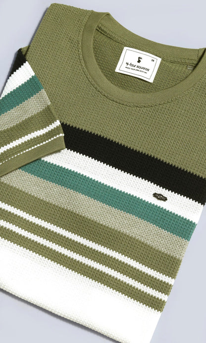 OLIVE AUTOSTRIPER BUBBLE KNIT TEES