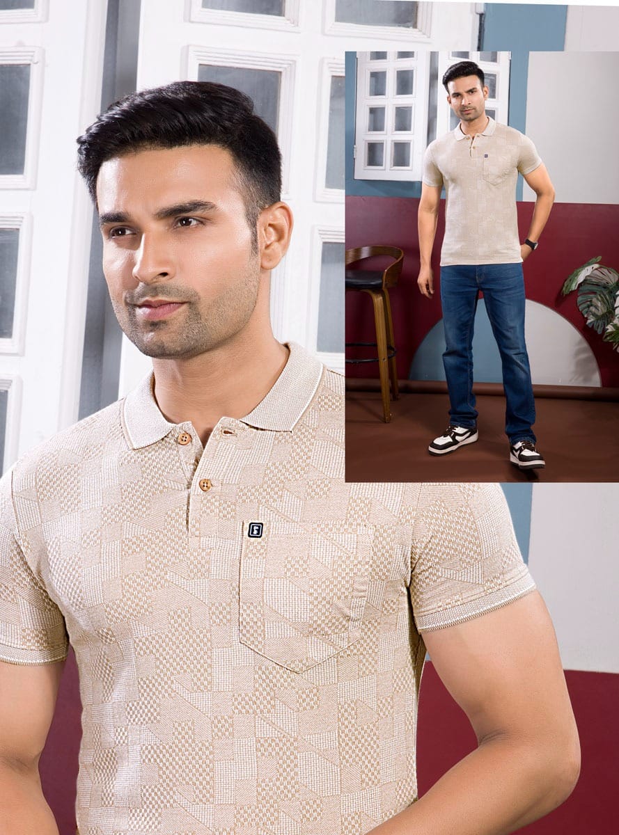 LATTE BEIGE GRINDLE JACQUARD POLO WITH POCKET
