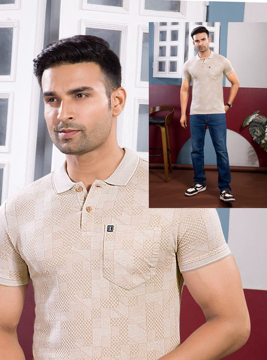 LATTE BEIGE GRINDLE JACQUARD POLO WITH POCKET
