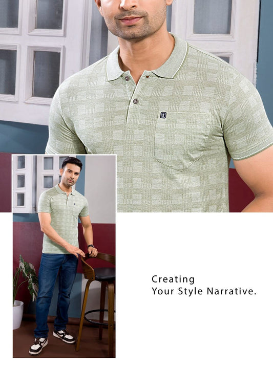 MUD GREEN GRINDLE JACQUARD POLO WITH POCKET