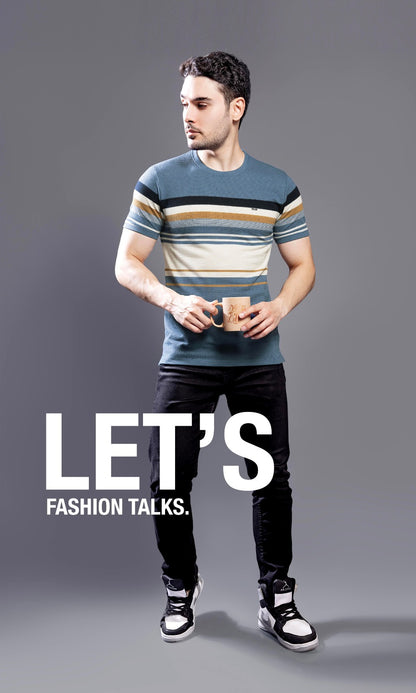 MID BLUE AUTOSTRIPER BUBBLE KNIT TEES