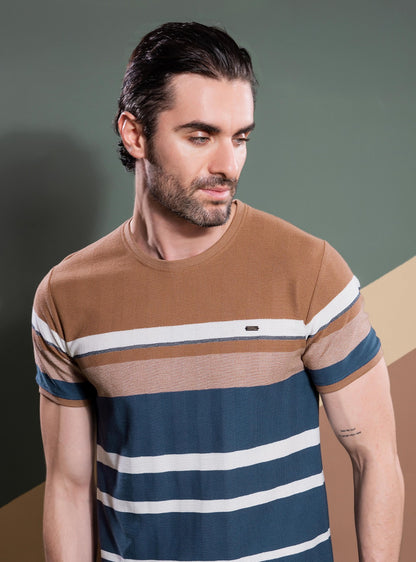 TAN AUTOSTRIPER SWEAT KNIT STRUCTURE TEES