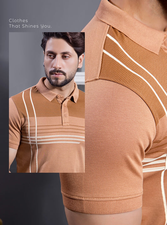 LT.TAN PIQUE PRINTED POLO