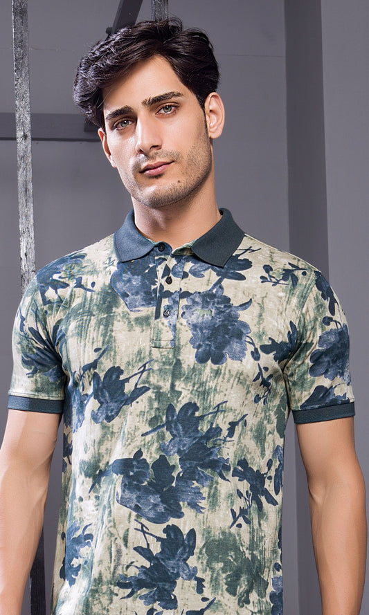 TEAL INTERLOCK PEANUT FABRIC A.O.P POLO