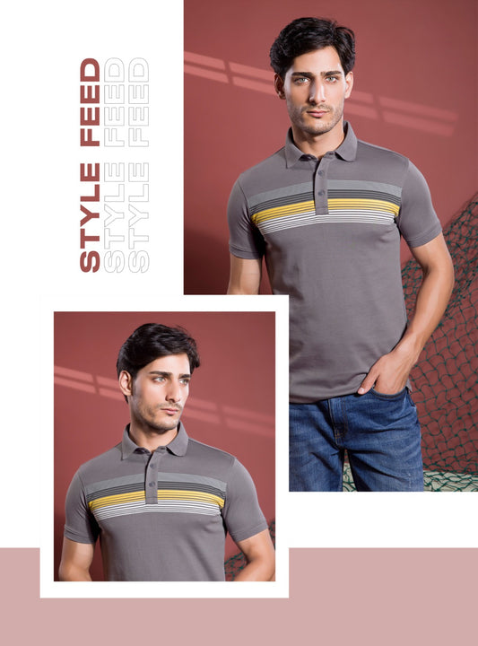 GREY GRAPHIC POLO