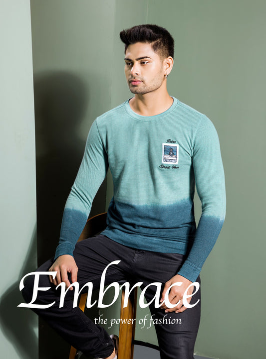 SKY BLUE WAFFLE KNIT DIP DIE SWEATSHIRT