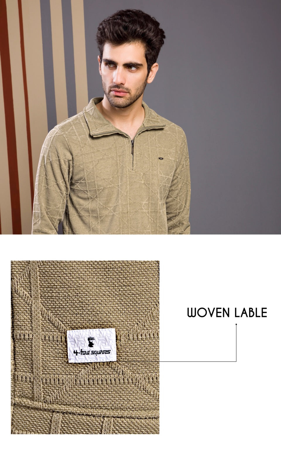 COOKIE BROWN JACQUARD ZIPPER SWEATSHIRT