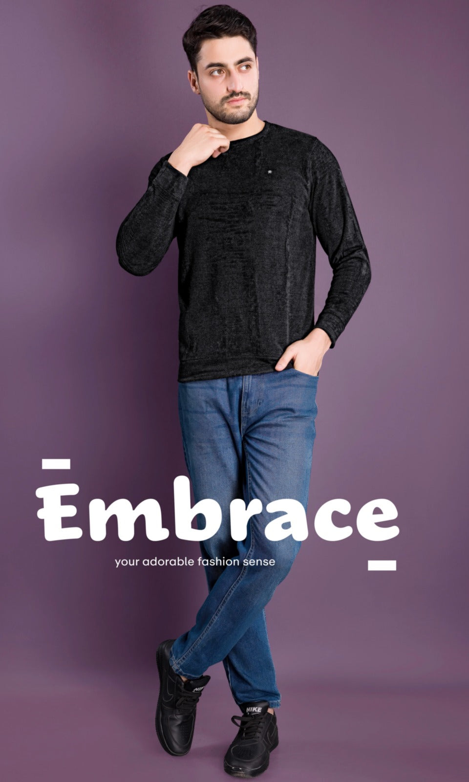 BLACK JACQUARD INTERLOCK SWEATSHIRT