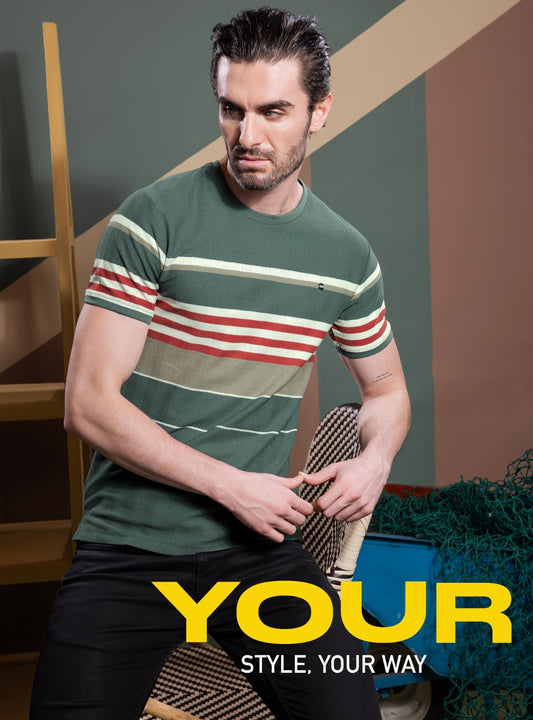 MUD GREEN AUTOSTRIPER SWEAT KNIT STRUCTURE TEES