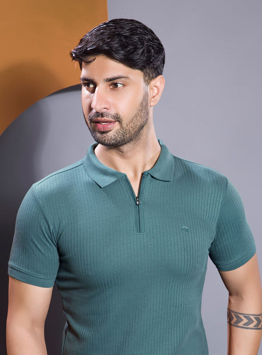 JADE VERTICAL KNIT ZIP POLO