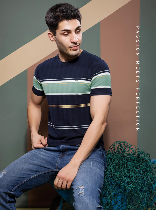 NAVY AUTOSTRIPER SWEAT KNIT STRUCTURE TEES