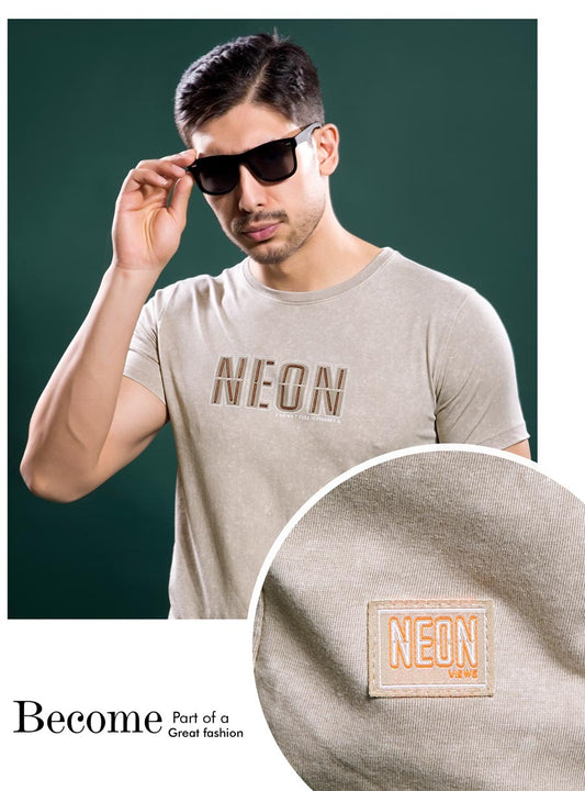 BEIGE TENCIL LYCRA ACID WASH GRAPHIC TEES