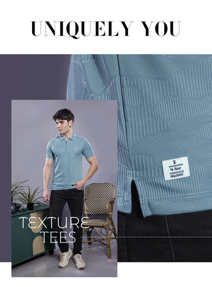 POWDER BLUE JACQUARD GLITCH ZIPPER POLO