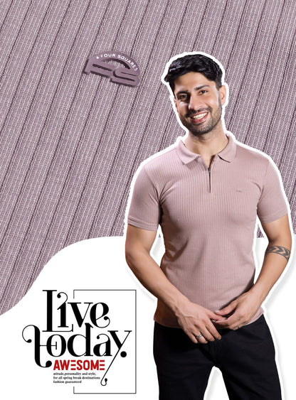 PUCE VERTICAL KNIT ZIP POLO