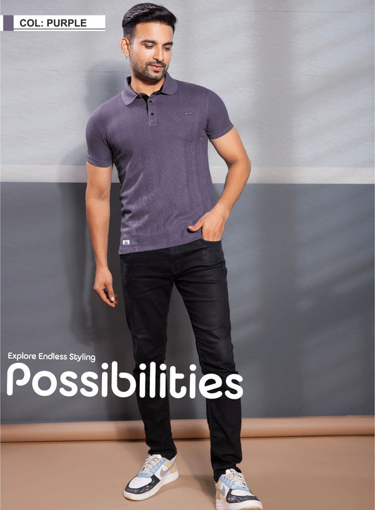 PURPLE VERTICAL STRUCTURED SELF STRIPE KNIT POLO
