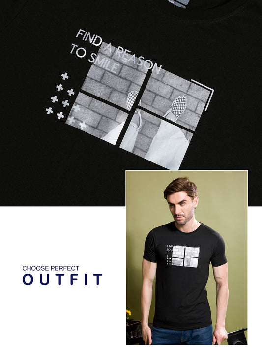 BLACK GARPHIC METALLIC PRINT TEES