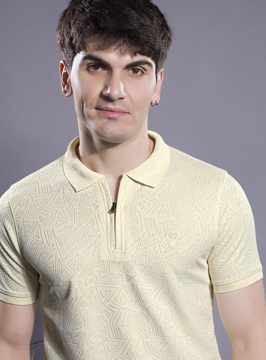 FROST WHITE JACQUARD GLITCH ZIPPER POLO