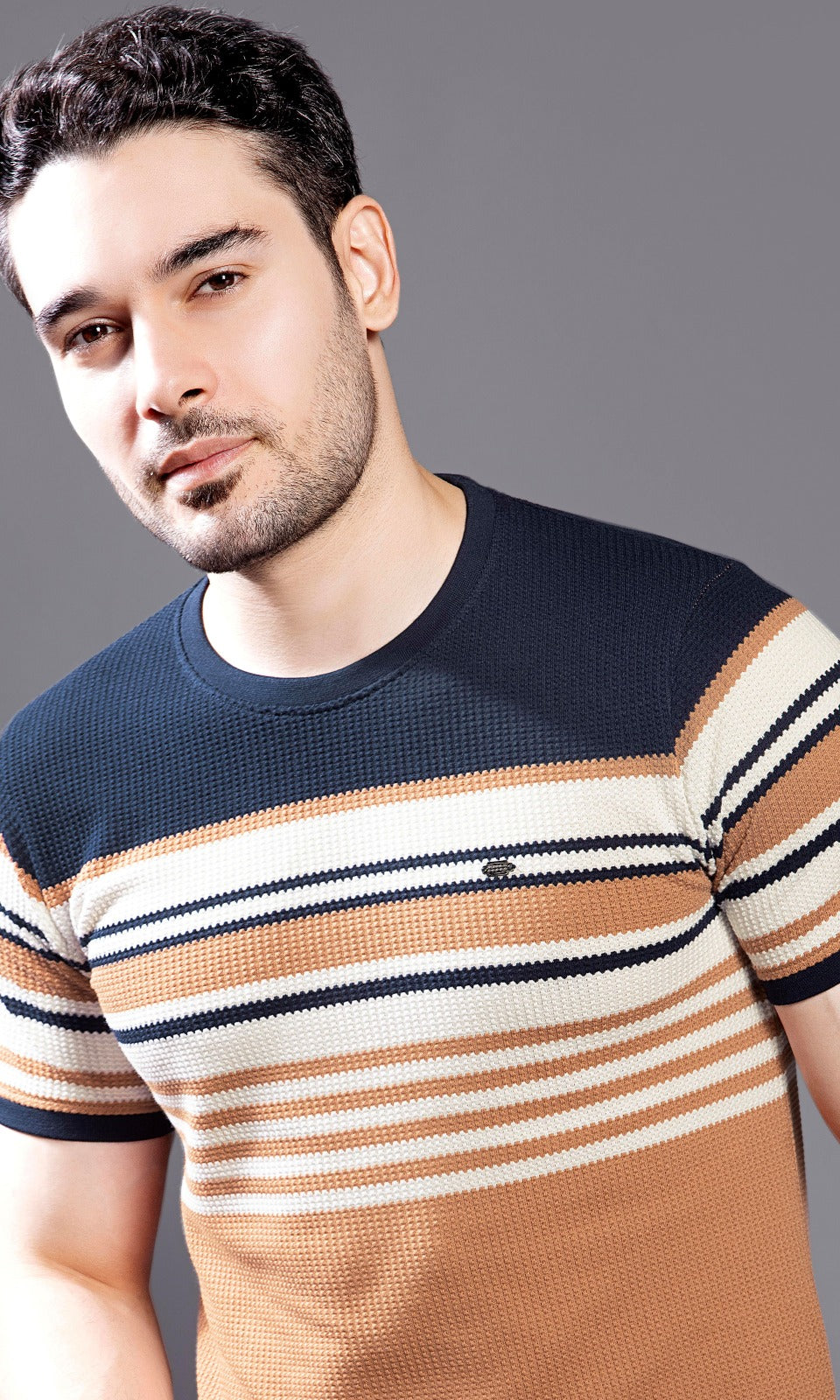 NAVY AUTOSTRIPER BUBBLE KNIT TEES