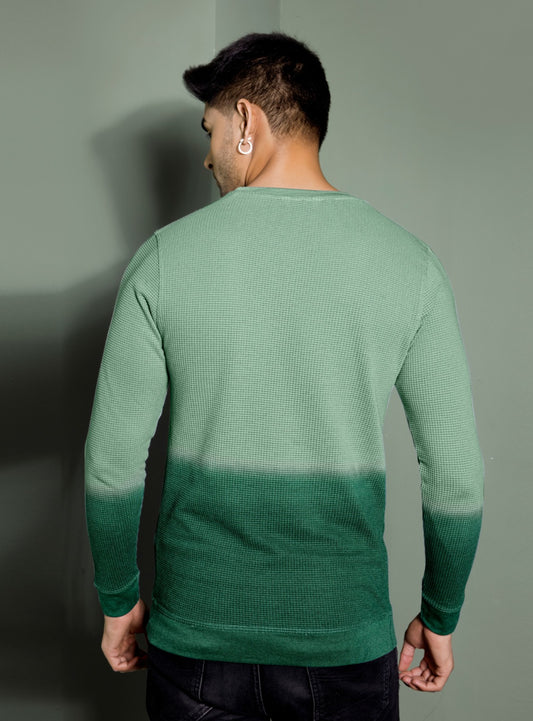 FOREST GREEN WAFFLE KNIT DIP DIE SWEATSHIRT