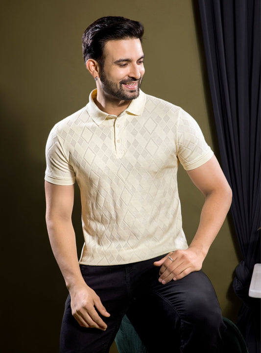 INTERLOCK  DIAMOND JACQUARD KNIT POLO