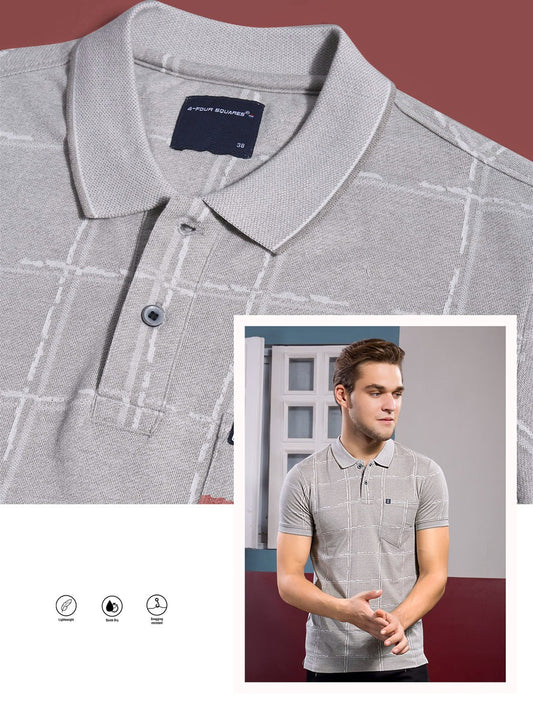GREY GRINDLE JACQUARD POLO WITH POCKET
