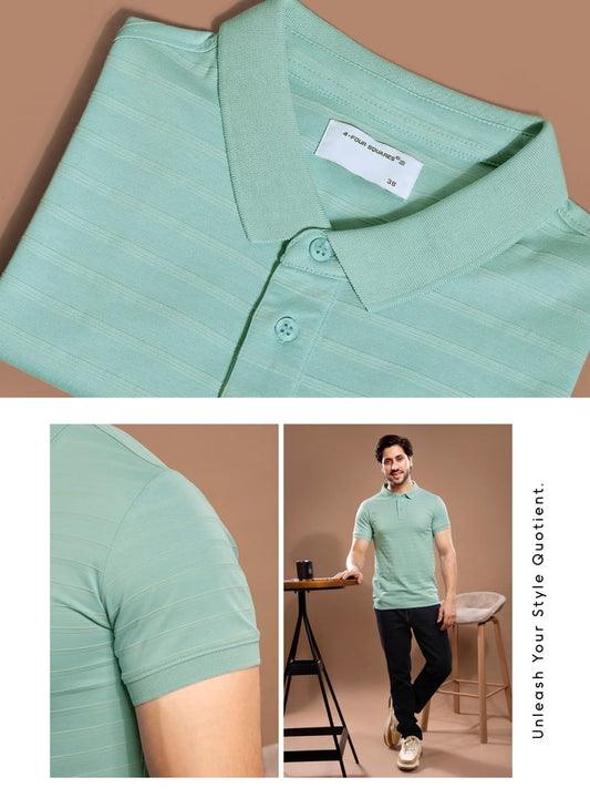 LT. MINT INTERLOCK SELF STRIPES POLO