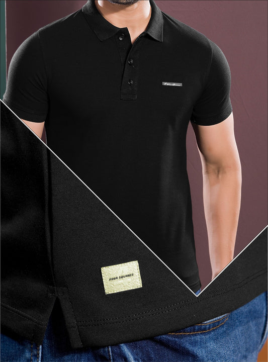 BLACK LYCRA SIGNATURE POLO