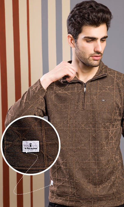 TANN BROWN JACQUARD ZIPPER SWEATSHIRT