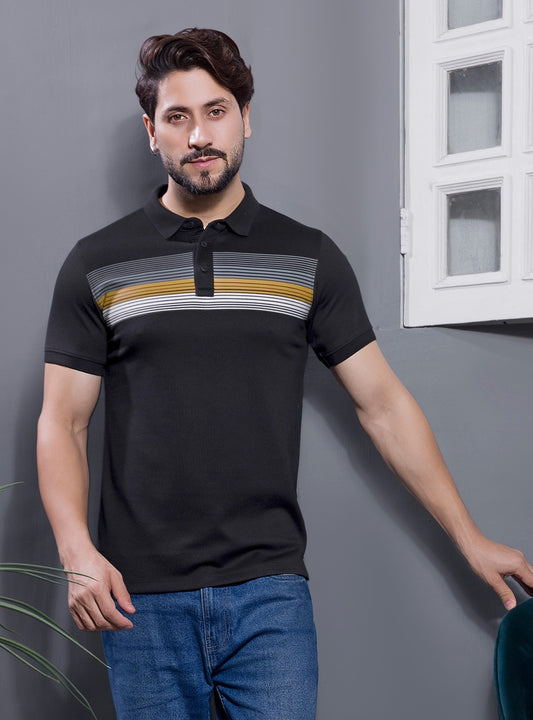 BLACK PIQUE PRINTED POLO