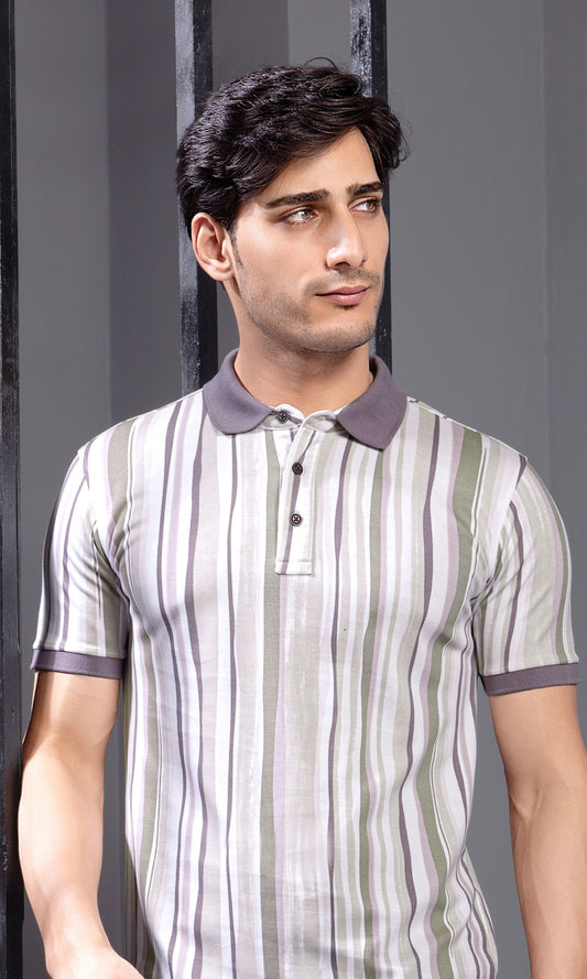 PURPLE INTERLOCK PEANUT FABRIC A.O.P POLO