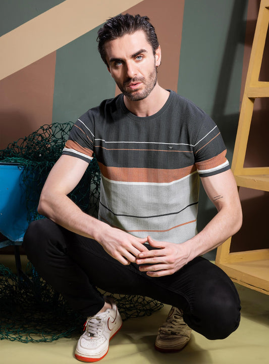 DARK GREY AUTOSTRIPER SWEAT KNIT STRUCTURE TEES
