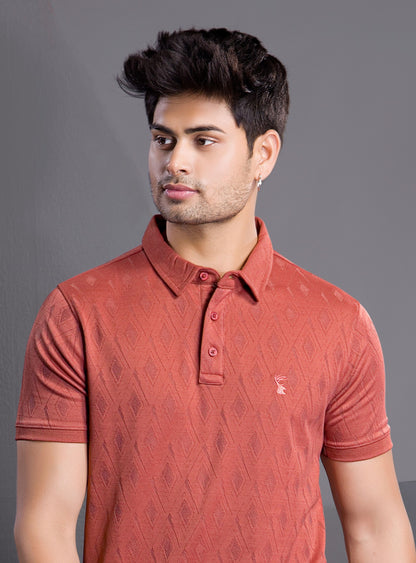 SCARLET RED MONO JACQURAD POLO