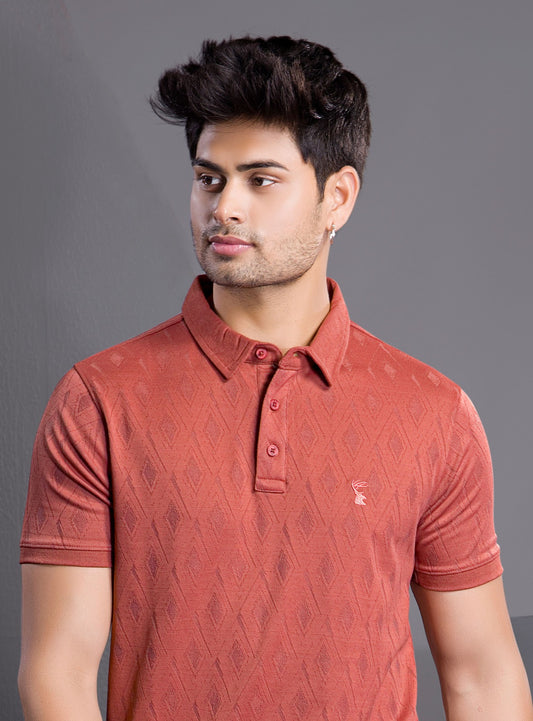 SCARLET RED MONO JACQURAD POLO