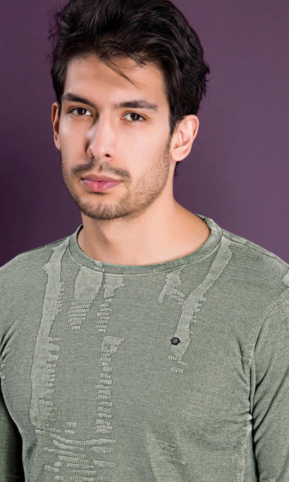 OLIVE JACQUARD INTERLOCK SWEATSHIRT