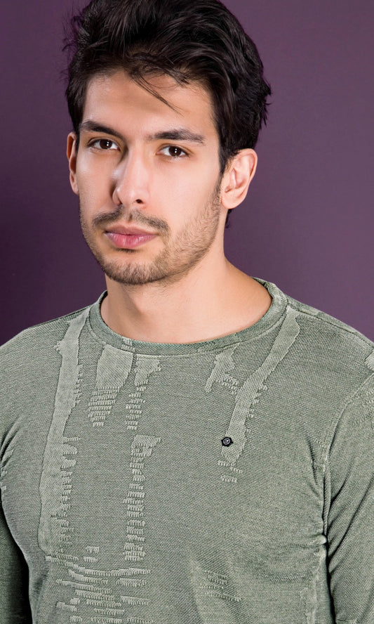 OLIVE JACQUARD INTERLOCK SWEATSHIRT