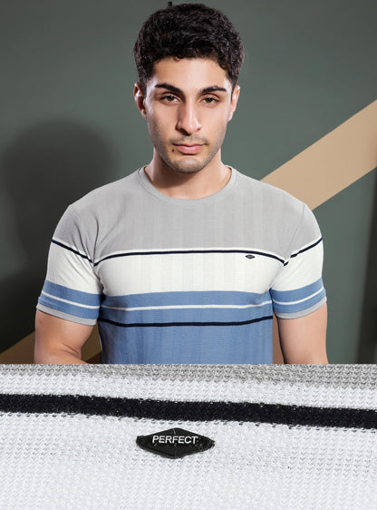 CEMENT GREY AUTOSTRIPER SWEAT KNIT STRUCTURE TEES