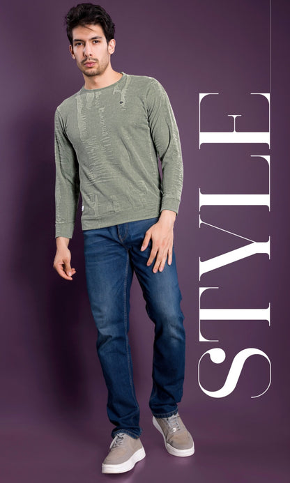 OLIVE JACQUARD INTERLOCK SWEATSHIRT