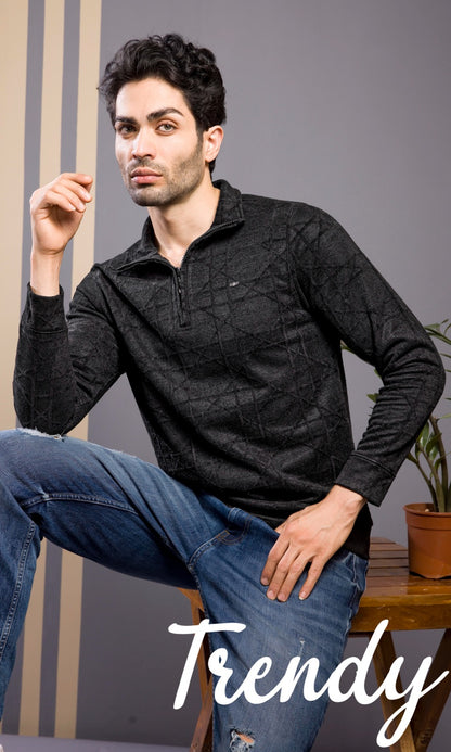 BLACK JACQUARD ZIPPER SWEATSHIRT